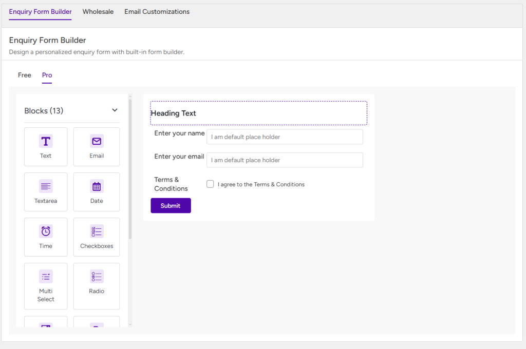 Enquiry Form builder